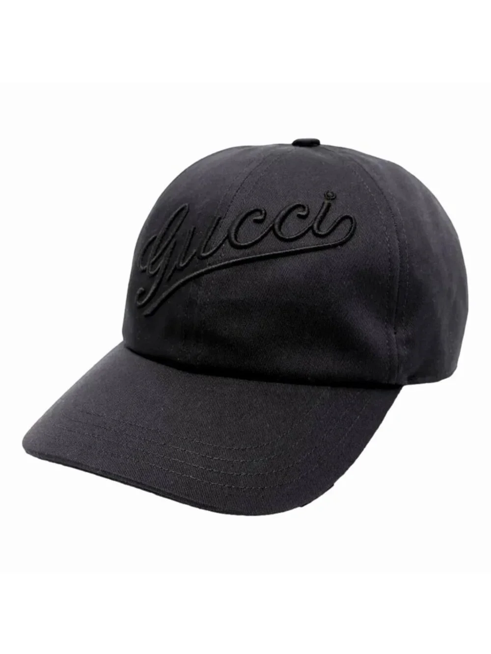 Gucci Black Embroidered Logo Cotton Baseball Cap Medium Italy